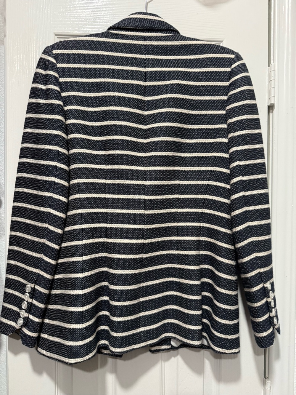 Double-Breasted Navy & White Striped Blazer - Sz 10 - Picture 3 of 4
